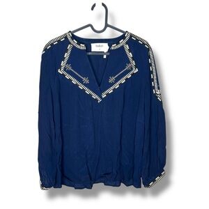 Ba&sh Navy Blue Women's long sleeve embroidered Top size 0
